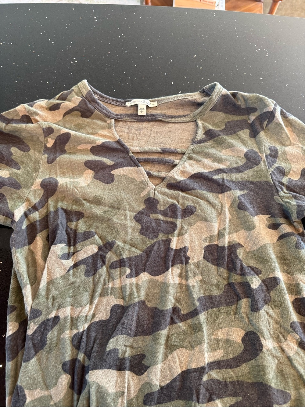Express One Eleven Camo V-Neck Tee in Green and Brown - Picture 4 of 5